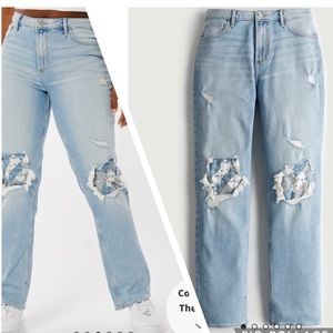 CURVY HIGH-RISE RIPPED MEDIUM WASH PATCHED 90S VINTAGE STRAIGHT JEANS
